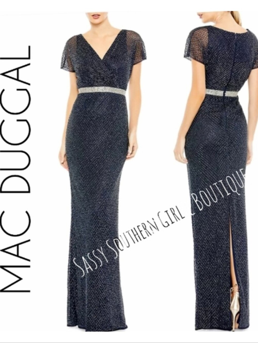 ⭐🆕 Plus Size MAC DUGGAL navy beaded maxi dress